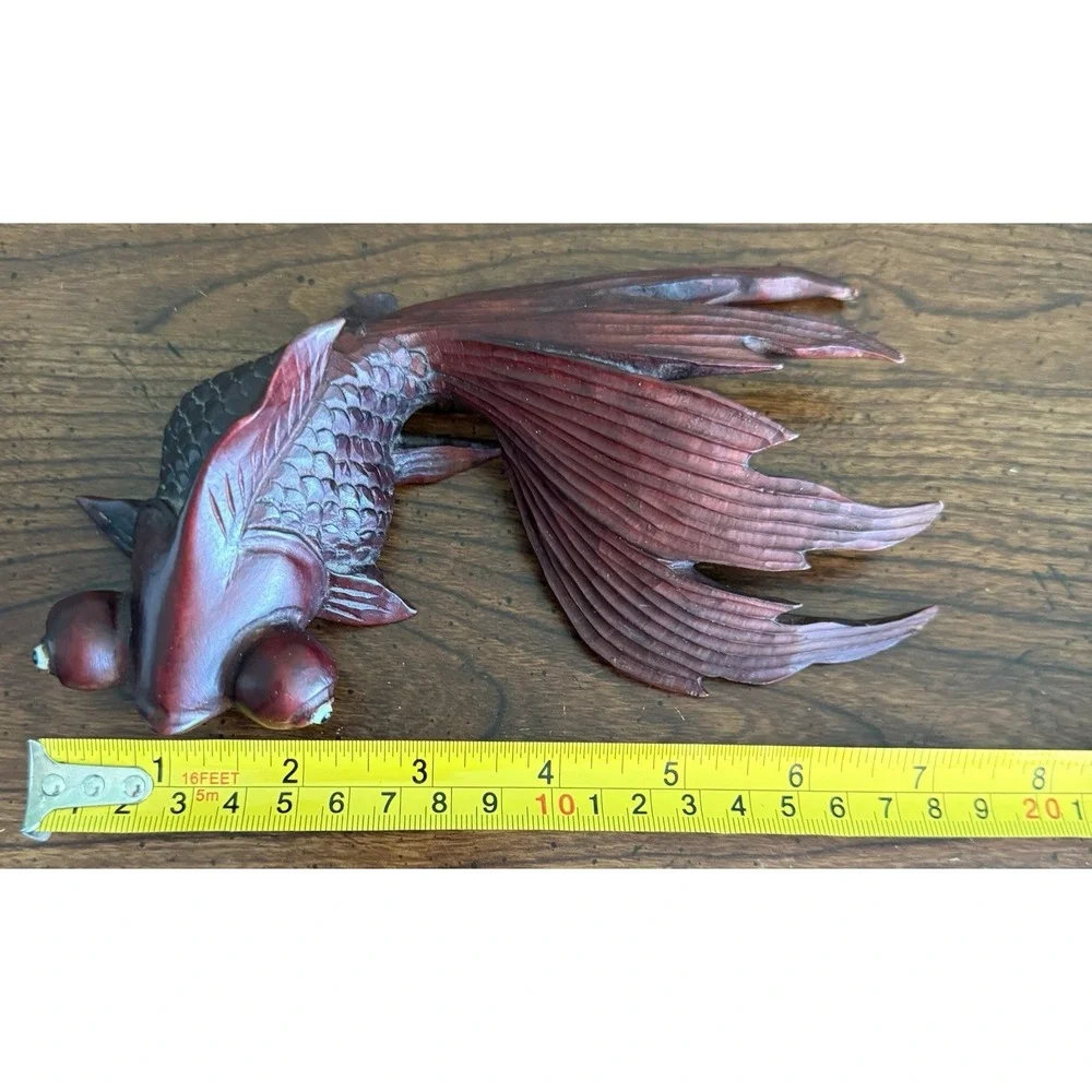 Vintage Hand Carved Rosewood Asian carved koi fish‎ Carp with glass eyes 7
